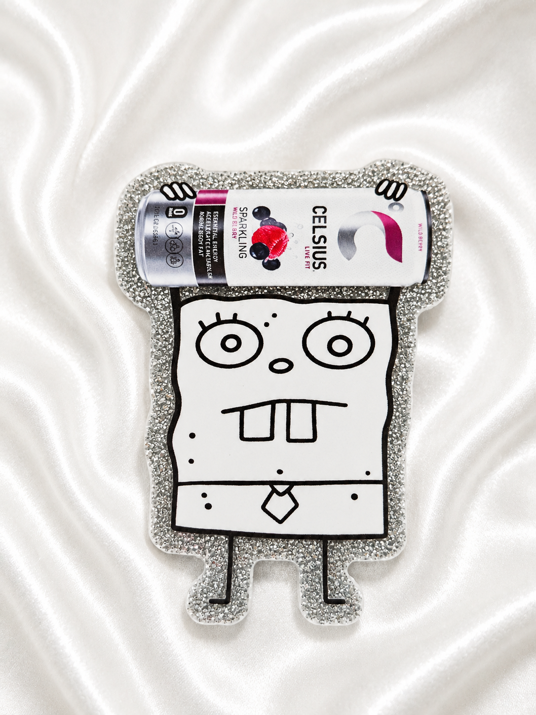 Doodle Energy Drink Badge Reel | Glitter Acrylic Retractable ID Holder | Funny Nurse & Healthcare Badge Buddy