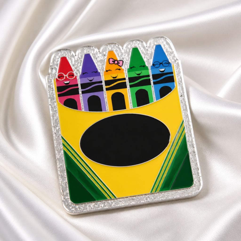 Cute Crayon Badge Reel | Glitter School Badge Holder | Colorful Teacher Badge Reel