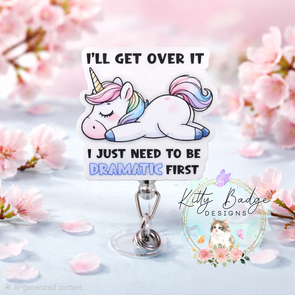 Dramatic Unicorn Badge Reel | Funny Glitter Badge Holder | Cute Work ID Clip