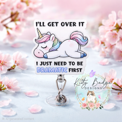 Dramatic Unicorn Badge Reel | Funny Glitter Badge Holder | Cute Work ID Clip