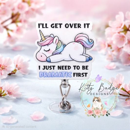 Dramatic Unicorn Badge Reel | Funny Glitter Badge Holder | Cute Work ID Clip