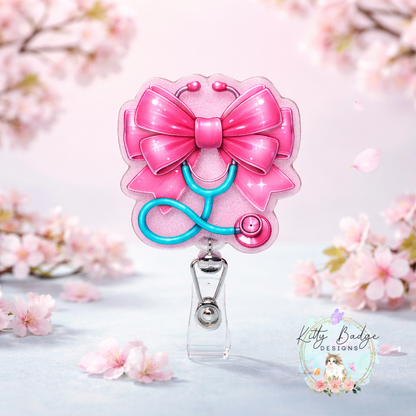Pink Bow Coquette Stethoscope Badge Reel
