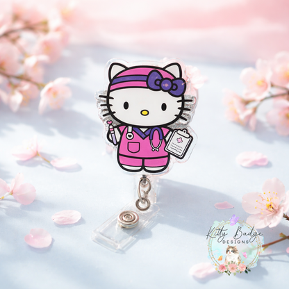Pastel Nurse Kitty Badge Reel