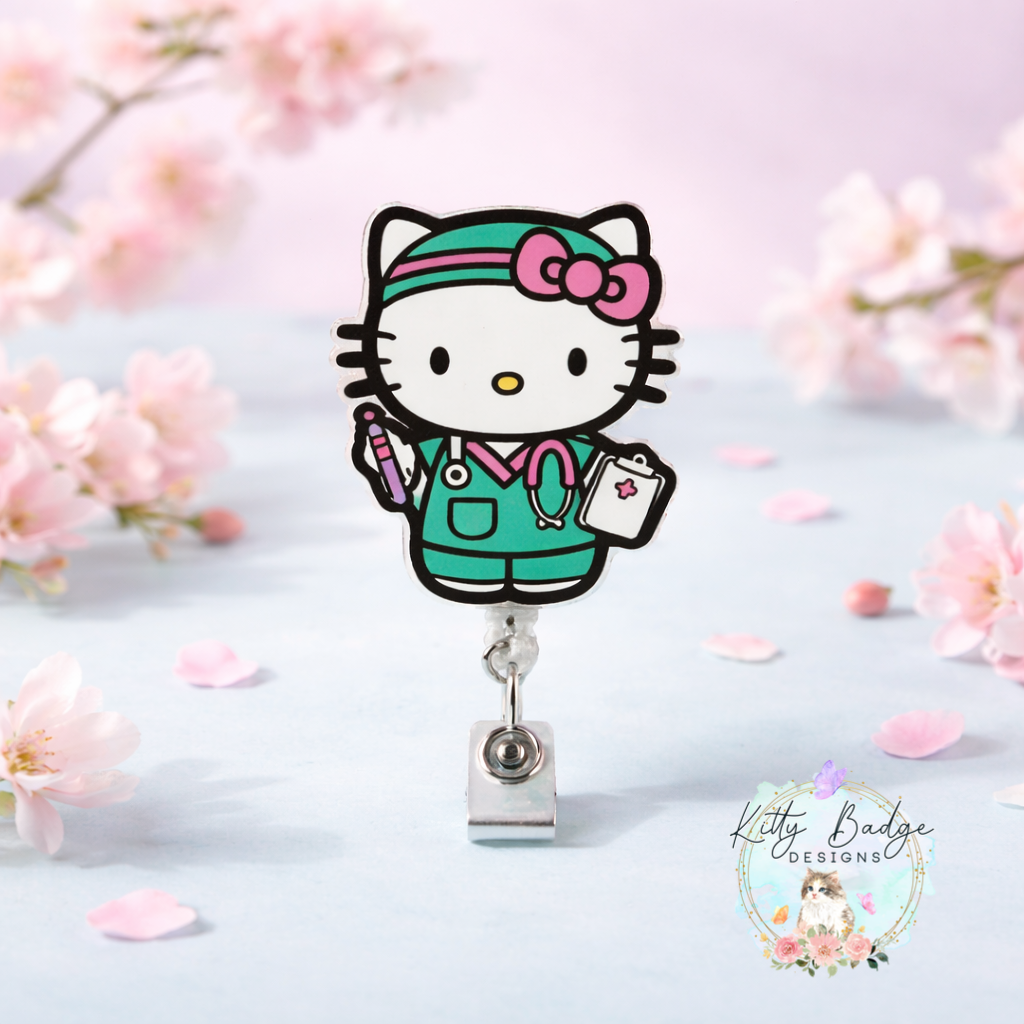 Pastel Nurse Kitty Badge Reel