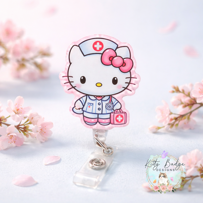 Cute Pink Nurse Kitty Badge Reel for Healthcare Workers (Copy) (Copy)