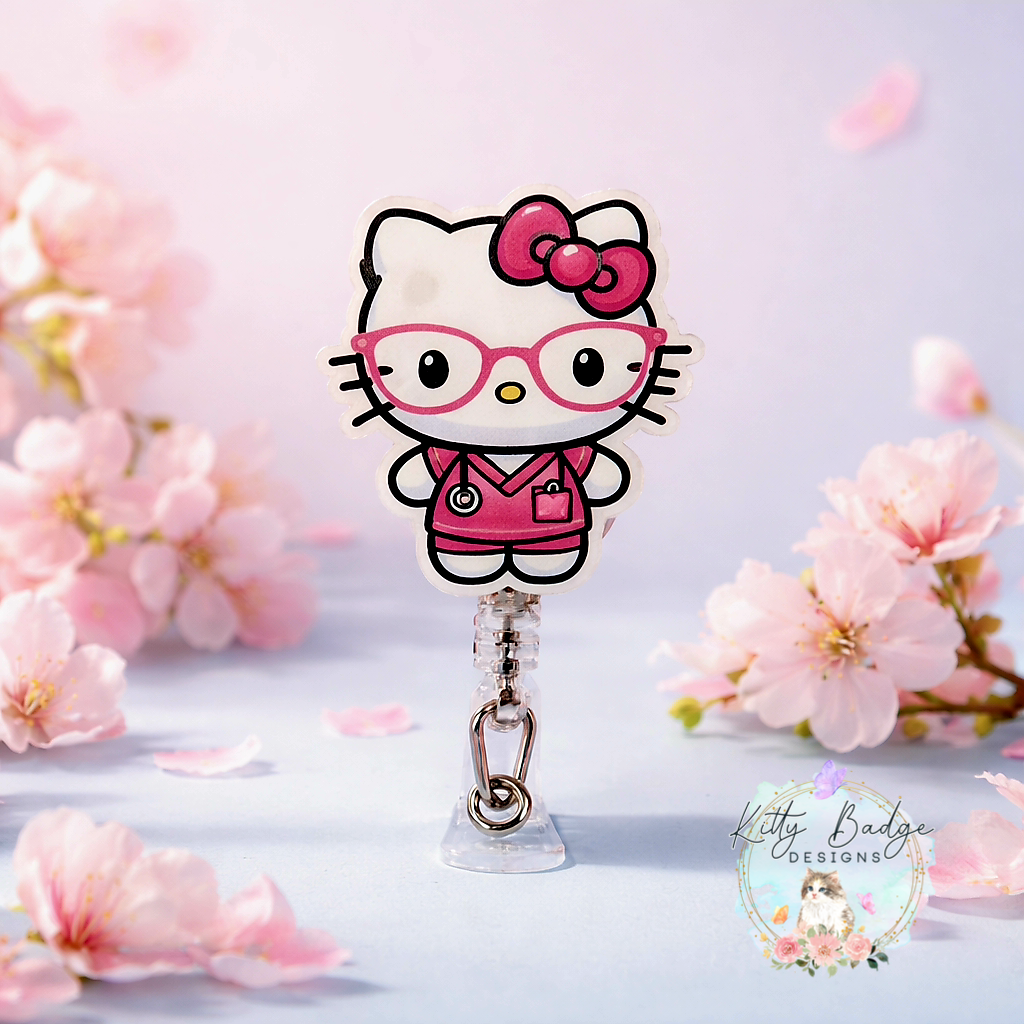 Cute Pink Nurse Kitty Badge Reel for Healthcare Workers (Copy) (Copy)