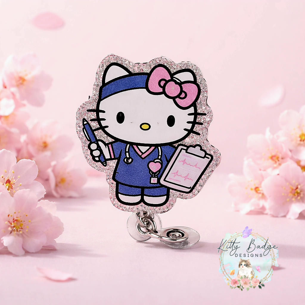 Cute Pink Nurse Kitty Badge Reel for Healthcare Workers (Copy) (Copy)