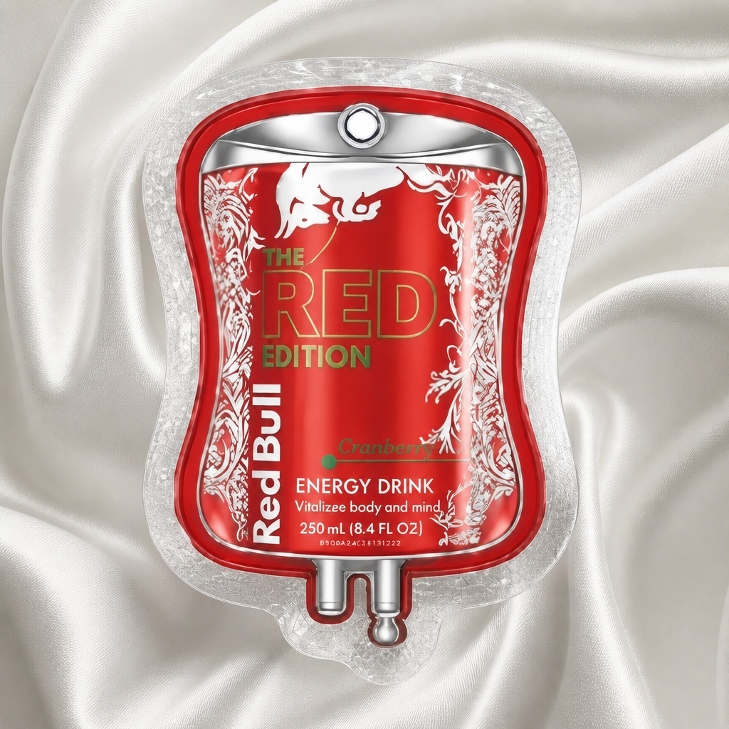 Red Energy Drink Glitter Badge Reel