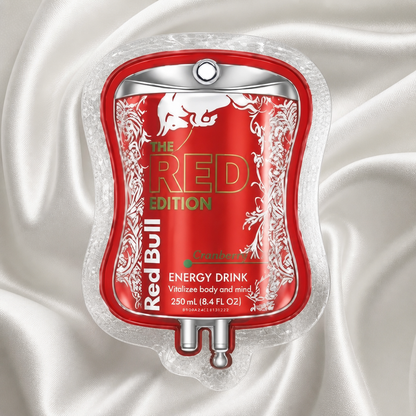 Red Energy Drink Glitter Badge Reel