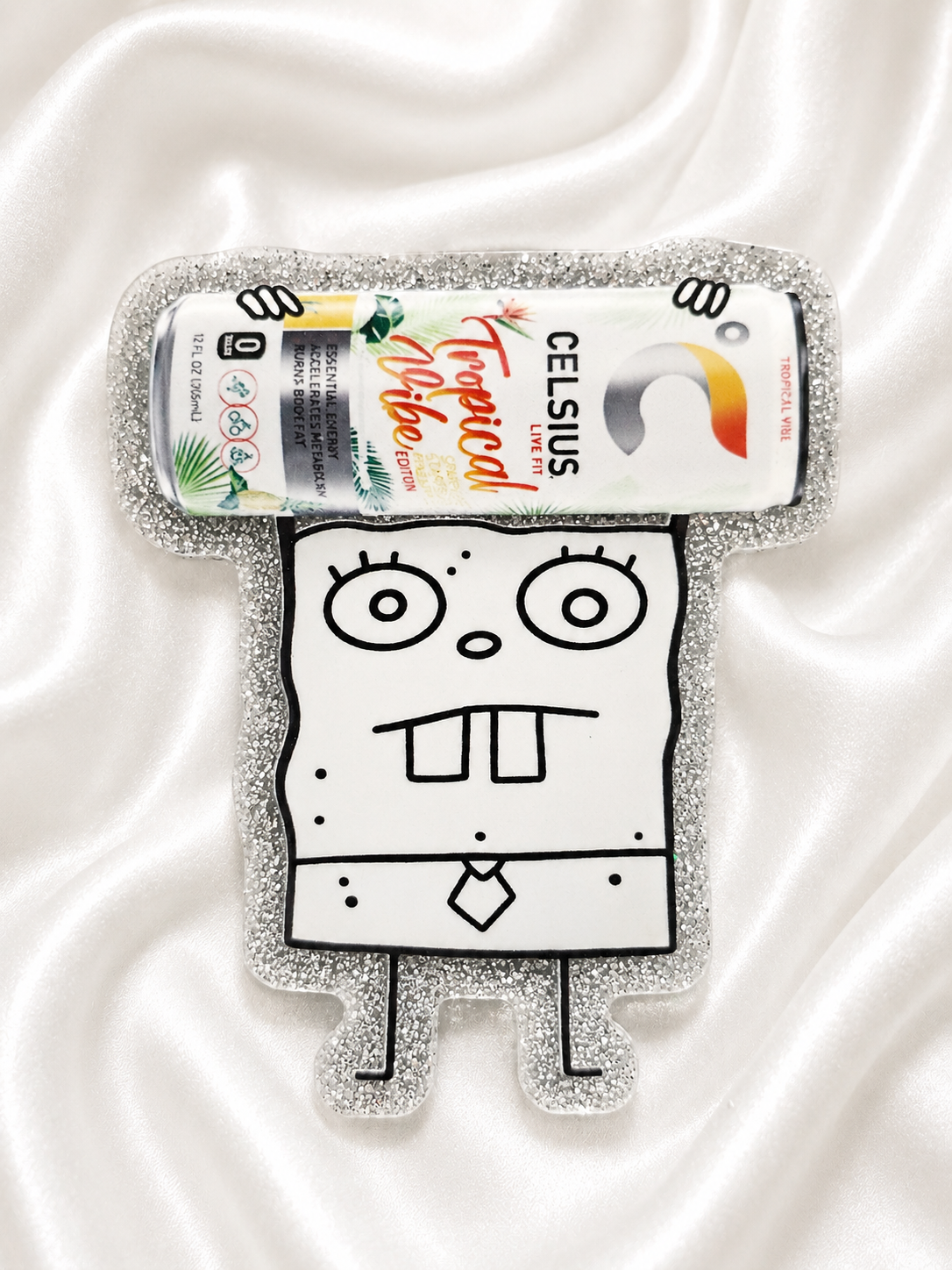 Doodle Energy Drink Badge Reel | Glitter Acrylic Retractable ID Holder | Funny Nurse & Healthcare Badge Buddy