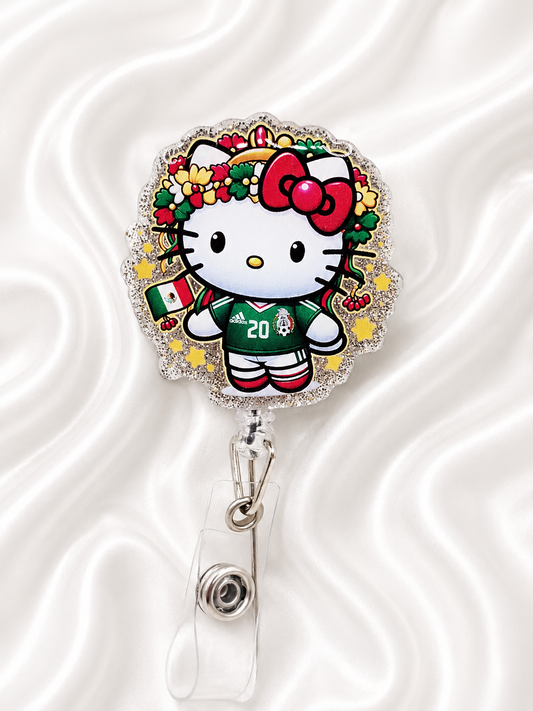 Soccer Kitty Glitter Badge Reel