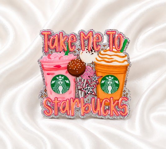 Take Me To StaBs Glitter Badge Reel – Cute Coffee Lover ID Holder☕✨