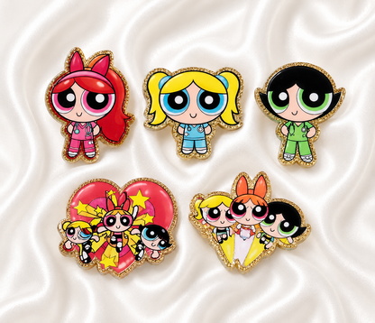 Powerpuff Nurse Badge Reel | Cute Glitter Cartoon Badge Holder | Nurse & CNA ID Reel