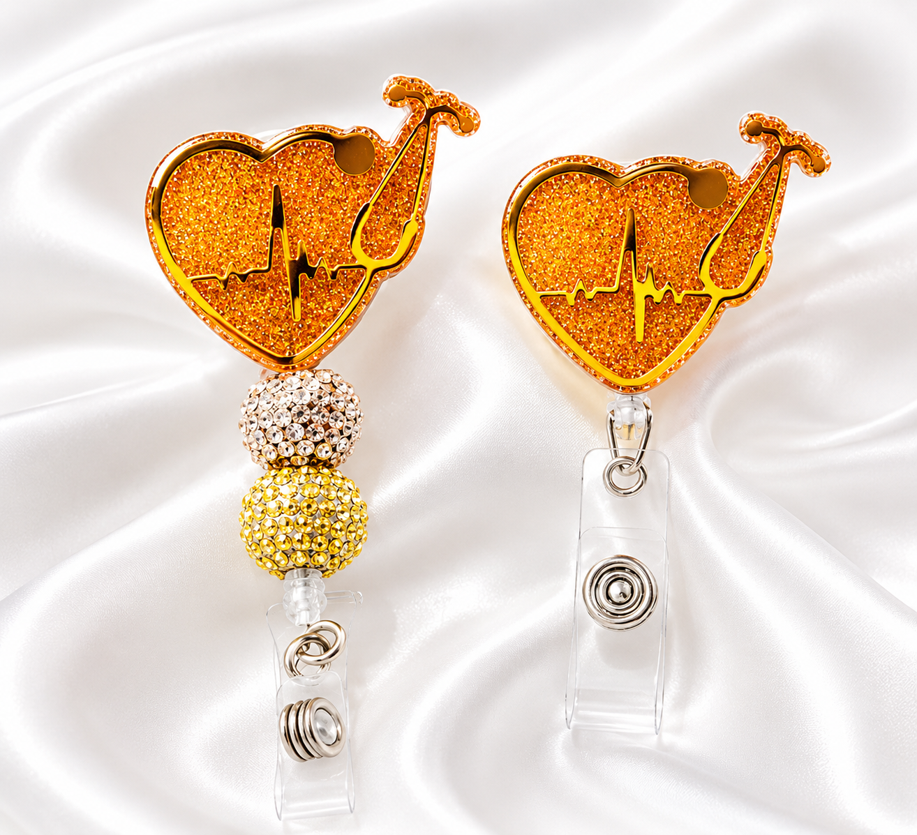 Gold Glitter Heart Stethoscope Badge Reel