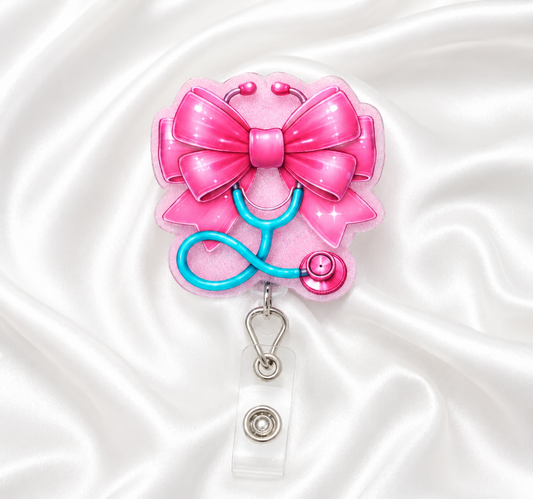 Pink Bow Coquette Stethoscope Badge Reel