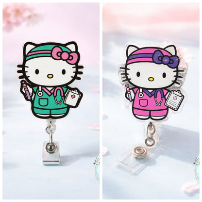 Pastel Nurse Kitty Badge Reel
