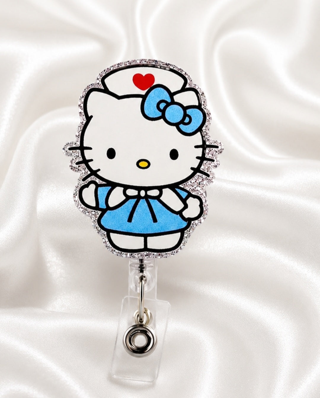 Adorable Blue Nurse Kitty Badge Reel for Healthcare Workers