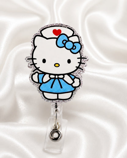 Adorable Blue Nurse Kitty Badge Reel for Healthcare Workers