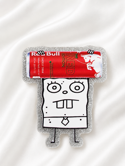 Doodle Energy Drink Badge Reel | Glitter Acrylic Retractable ID Holder | Funny Nurse & Healthcare Badge Buddy