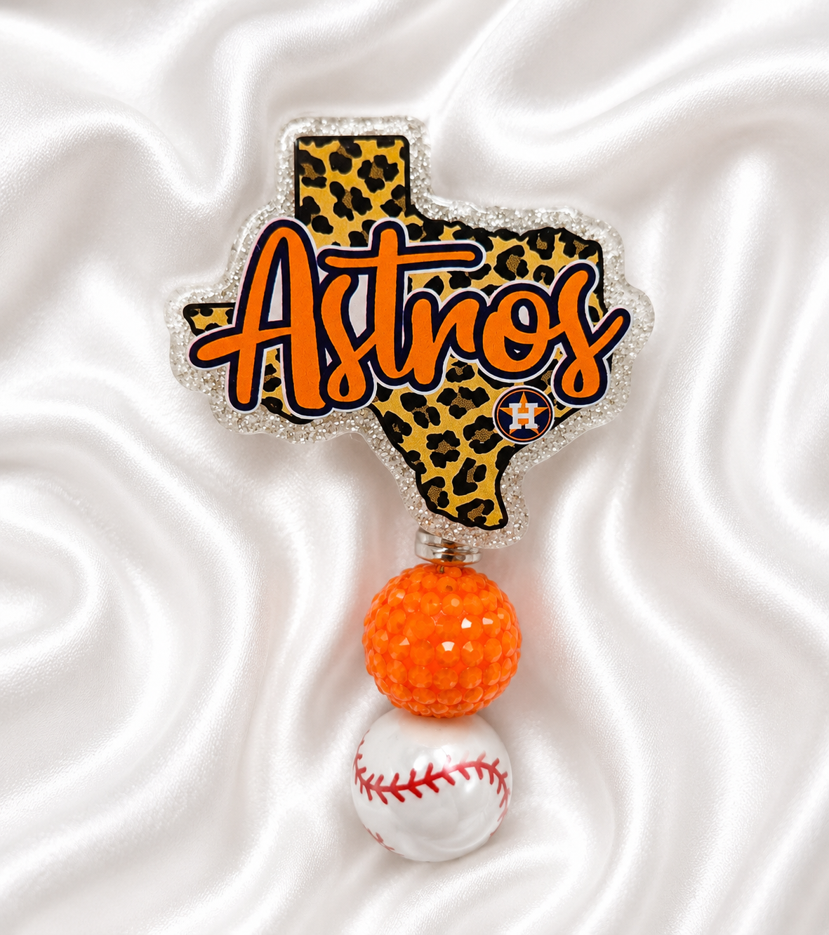 Houston Leopard Badge Reel | Baseball Nurse Badge Holder | Texas Glitter