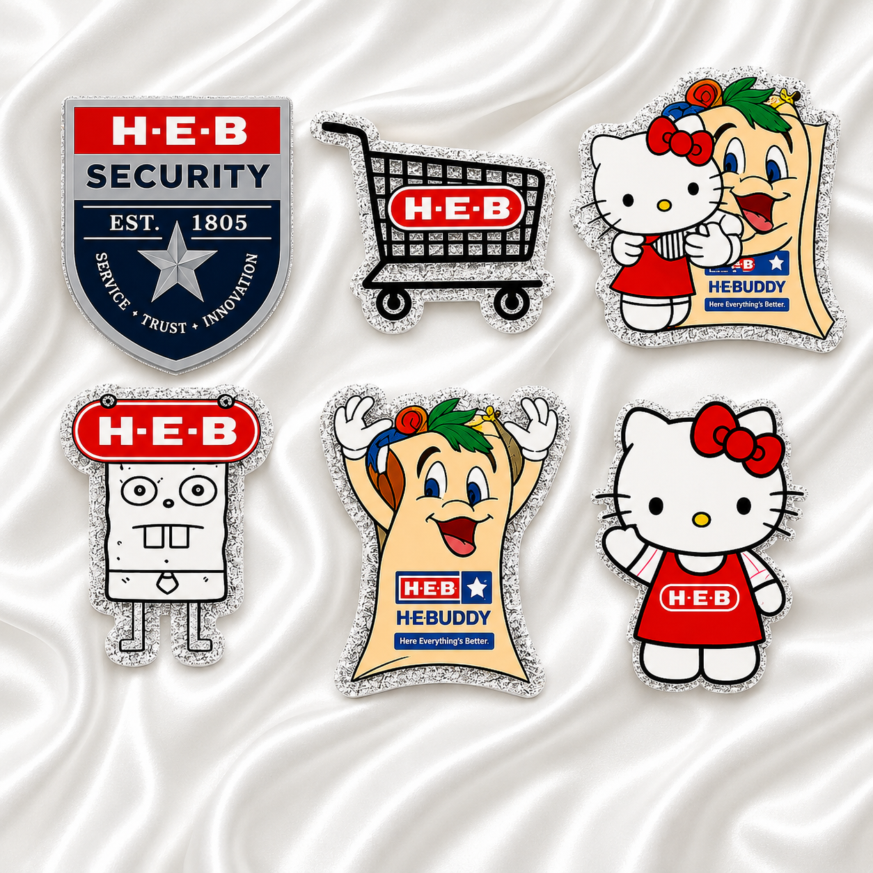 Grocery Store Badge Reel – Grocery Cart & Shopping Bag Acrylic Badge Reel Duo