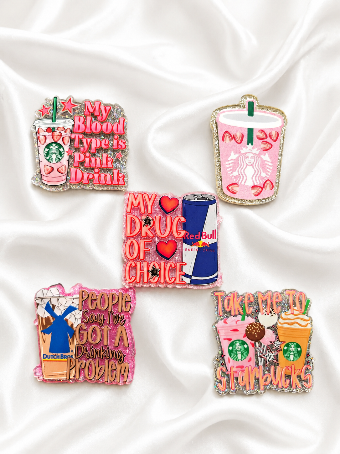 Take Me To StaBs Glitter Badge Reel – Cute Coffee Lover ID Holder☕✨